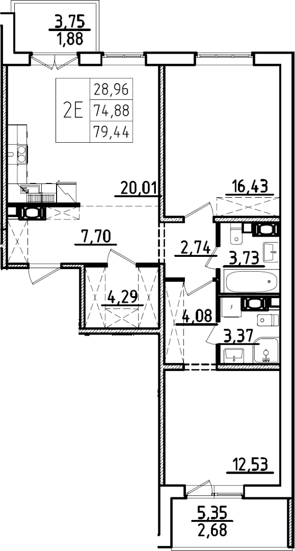 2-комнатная квартира 83.98 м², 5/9 эт., ЖК «IQ Гатчина 3»